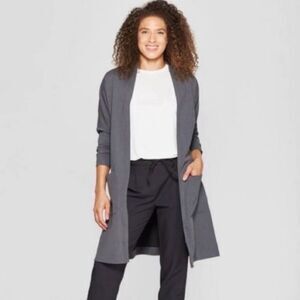 MPG Sport Women’s Size Large Grey Black Sian Open Duster Long Jacket Cardigan